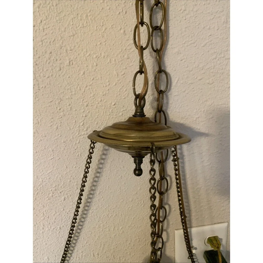 Vintage Hurricane Swag Lamp Floral Milk Glass Country Cottage Portable Hanging